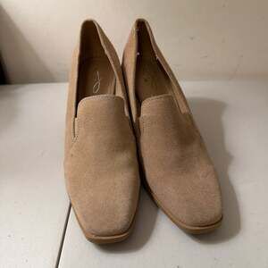 Size 8 Women Joie Wevenly Tan Suede Block Heel Square Toe Loafer Pumps